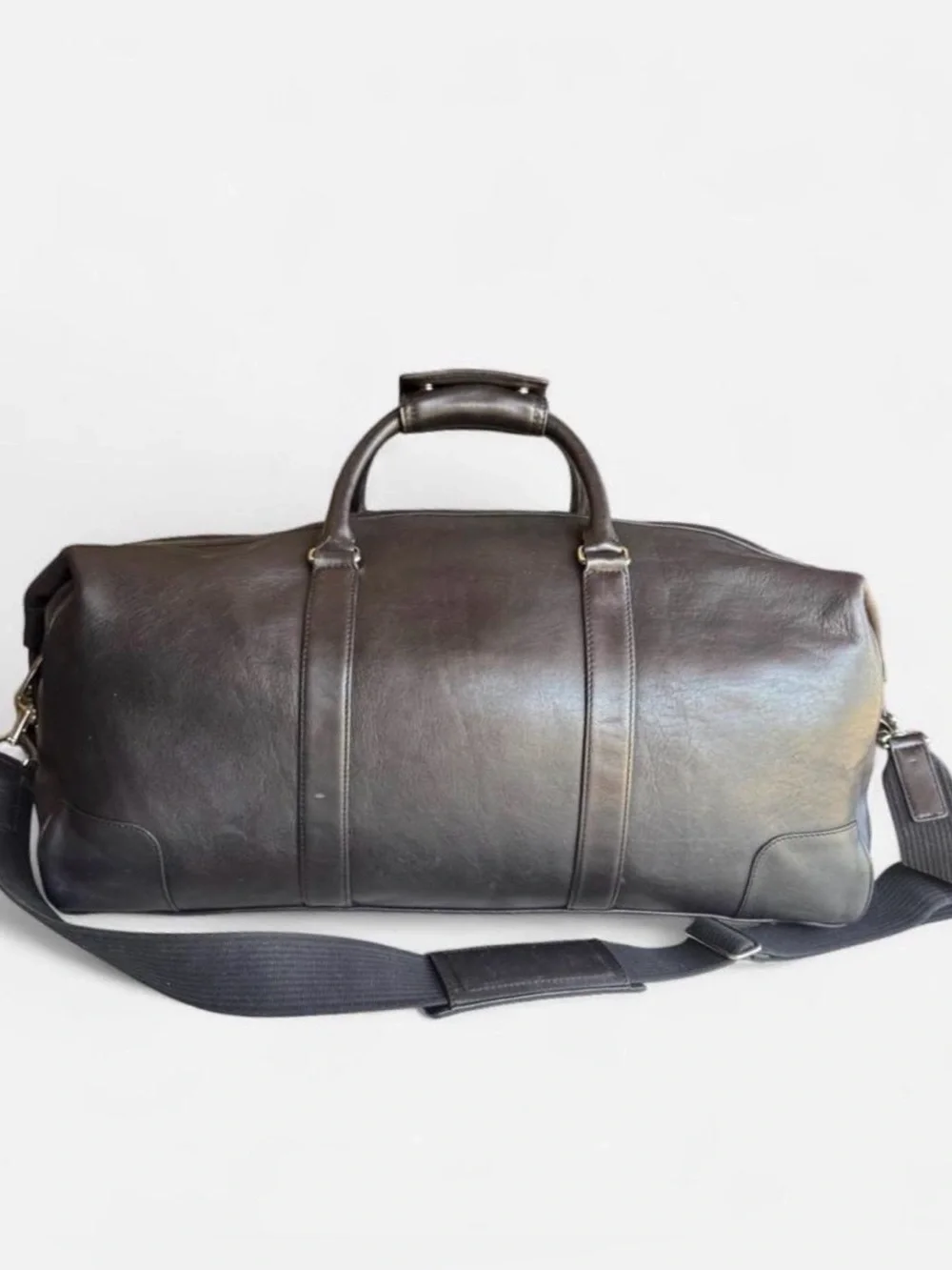 Vintage Coach Dark Brown Leather Duffle Travel Overnight Bag Silver Hardware
